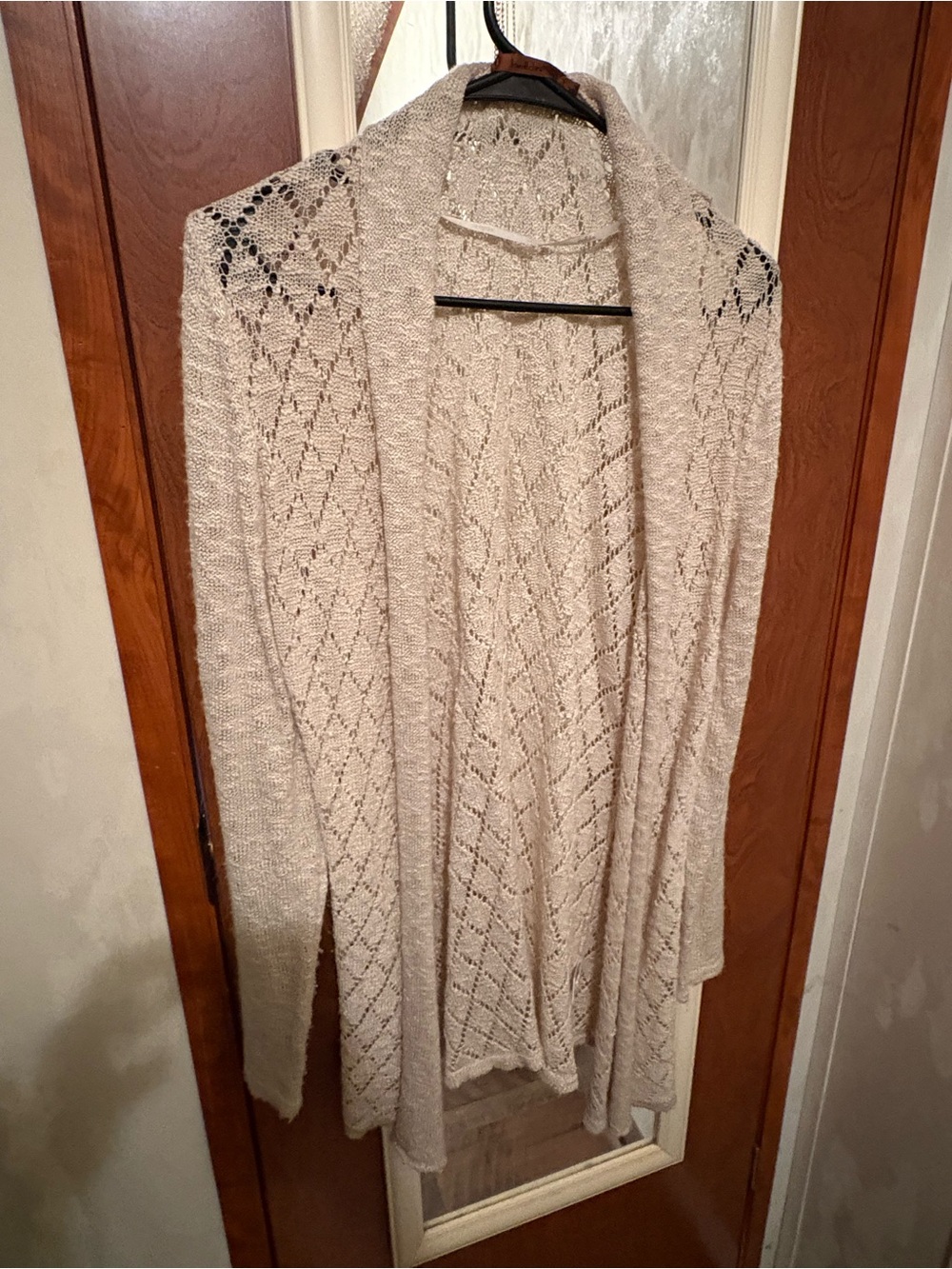 Belldini Open-Front Crochet Knit Cardigan - Cream